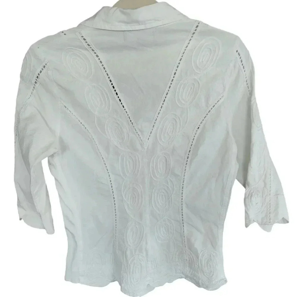 Gretty Zueger cotton 3/4 sleeve collared embroidered button up shirt - Picture 3 of 4